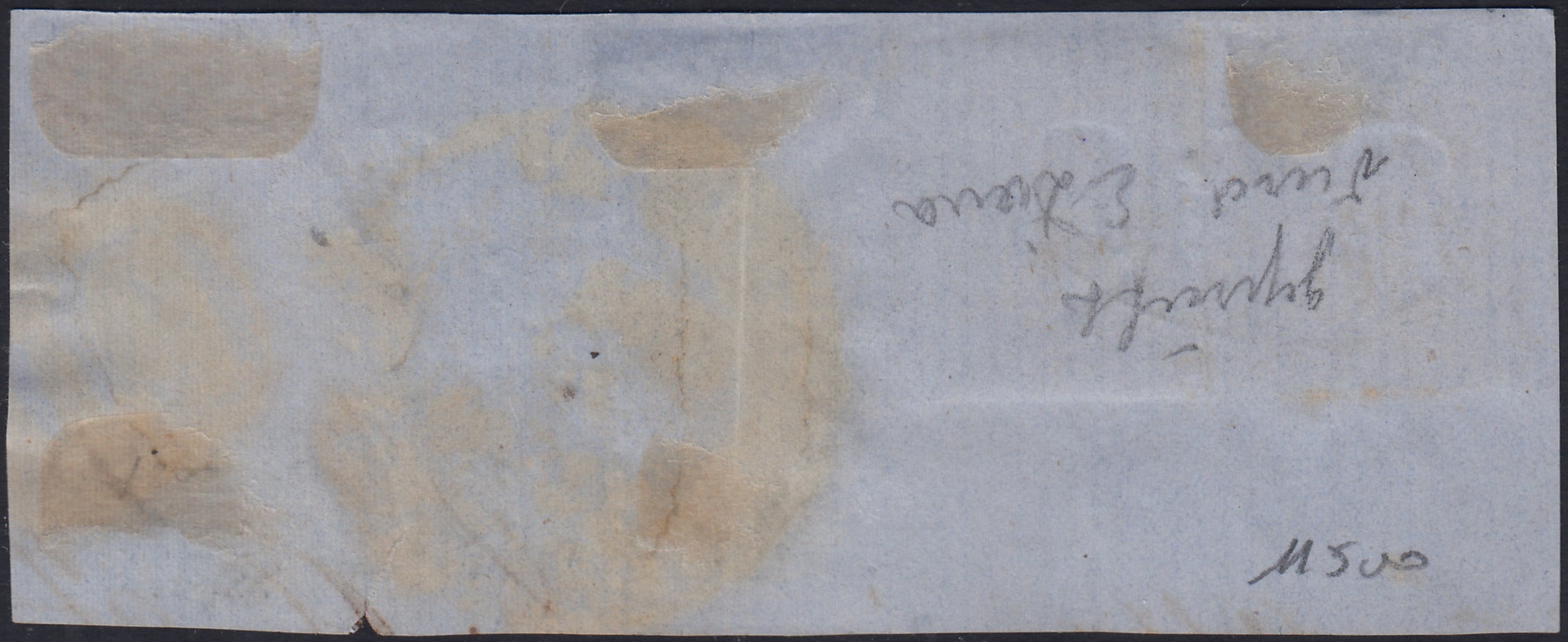 BO2511_40 - 1861 - Frammento affrancato con gr. 1 grigio nero + gr. 10 ocra, usato "Ufficio Postale del Porto di Napoli 20/3/61 (19a + 22ea)