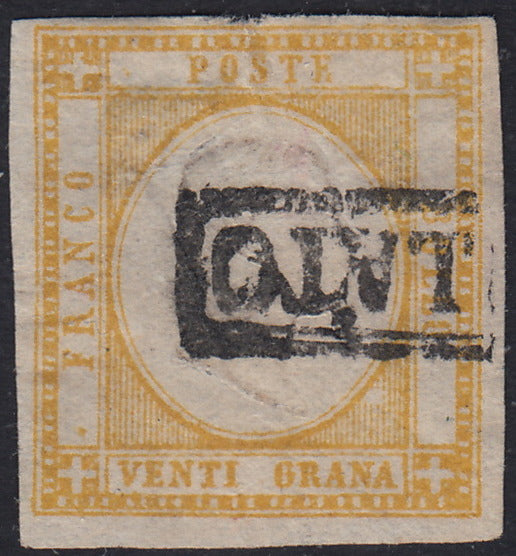 BO2511_65 - 1861 - 20 grana giallo usato con cartella ANNULLATO, tipica dei primi giorni di emissione (23)