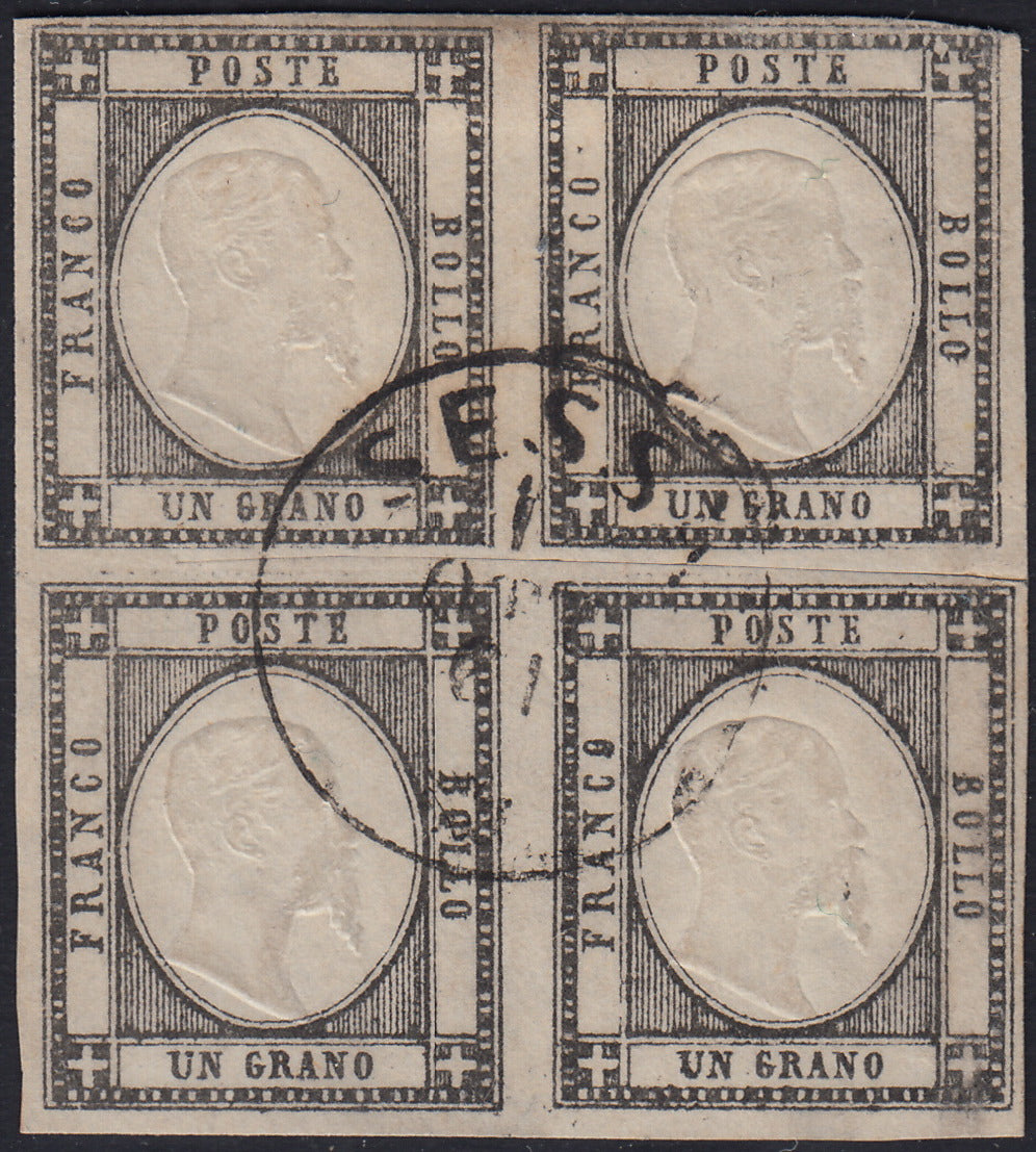 PN95 - 1861 - 50 grain gray block of four new copies with beautiful original rubber (24).