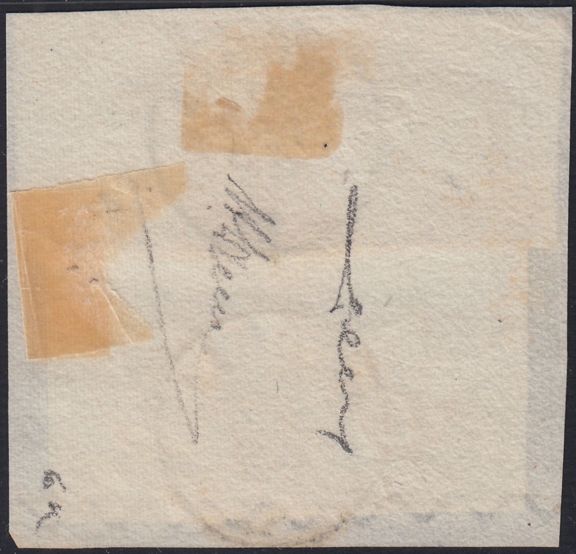 BO2511_95 - 1862 - Effigie di V.E. II volta a destra, gr. 2 azzurro chiaro coppia + 1 grana arancio coppia usati su frammento ANDRIA 21 AGO 62 (20 + 22)