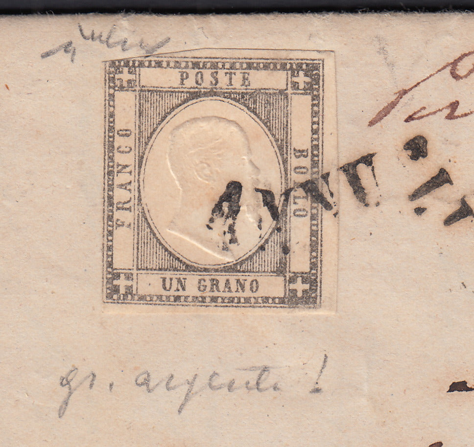 BO2512_14 - 1861 - Lettera spedita da Lecce per Maglie 13/7/61 affrancata con 1 gr. grigio isolato (19da)