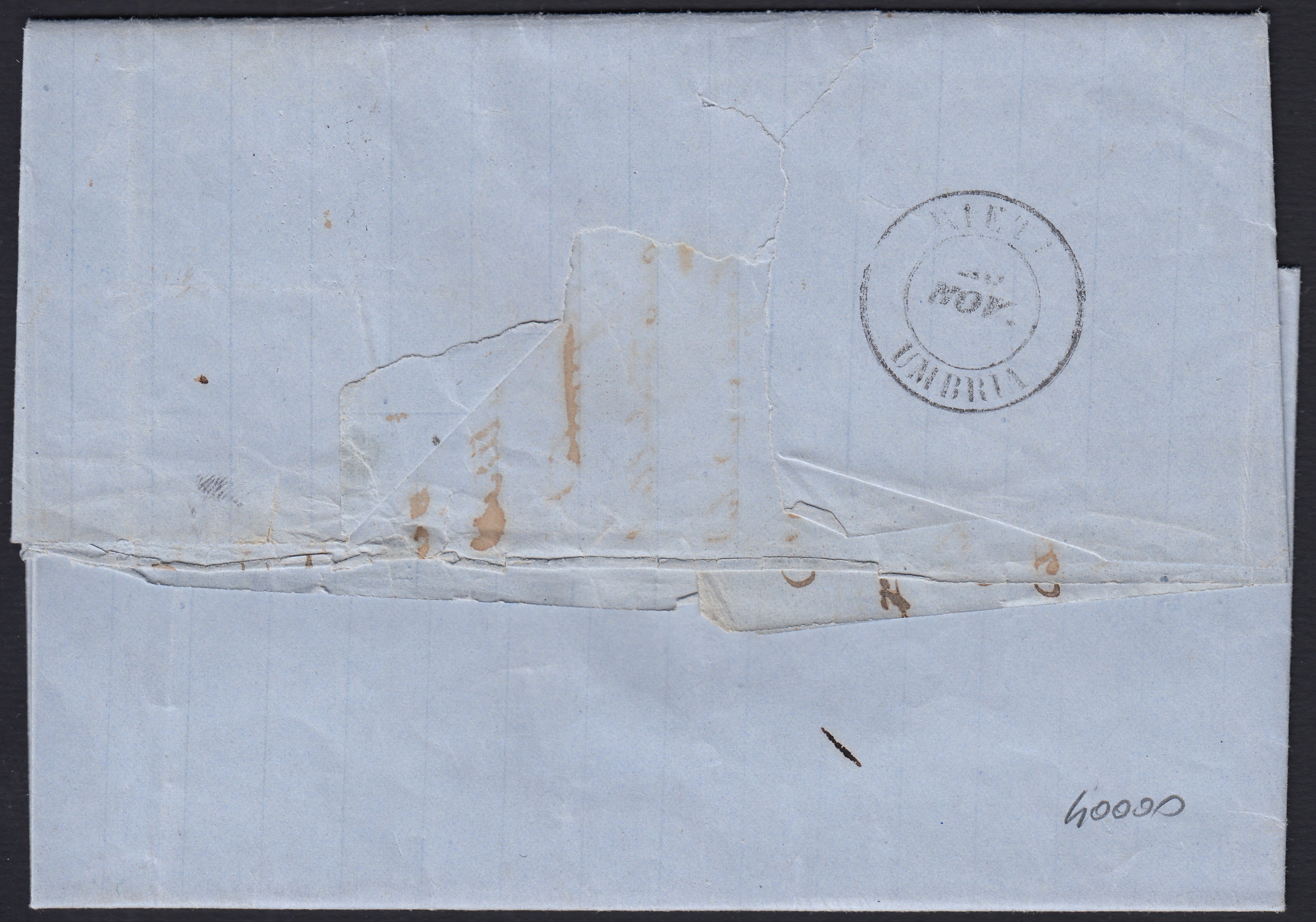 BO2512_17 - 1861 - Lettera spedita da Aquila per Rieti 25/7/61 affrancata con gr. 2 azzurro striscia verticale di 5 esemplari (20b).