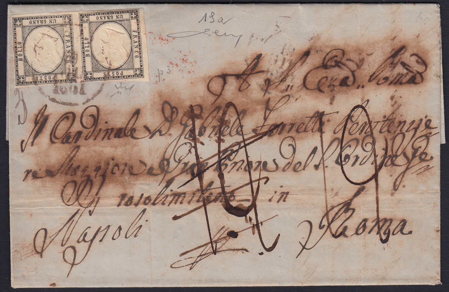 1861 - 1 black grain, copy with triple effigy, new with original rubber (19 AD). Cardillo certificate.