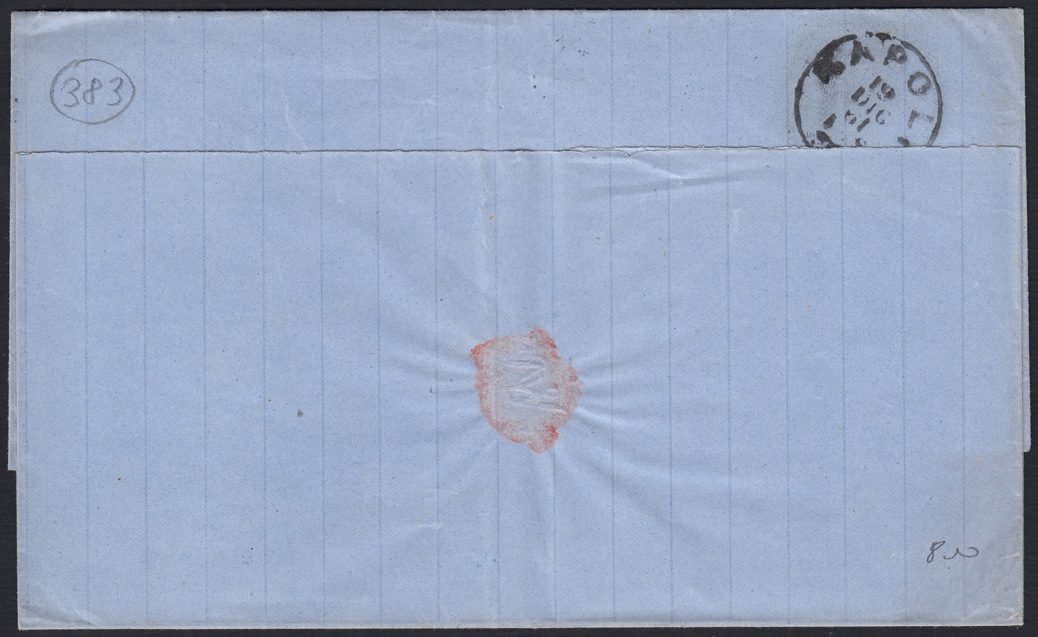 BO2512_36 - 1861 - Lettera spedita da Bisceglie per Napoli 17/12/61 affrancata con gr. 2 azzurro ardesia (20c)