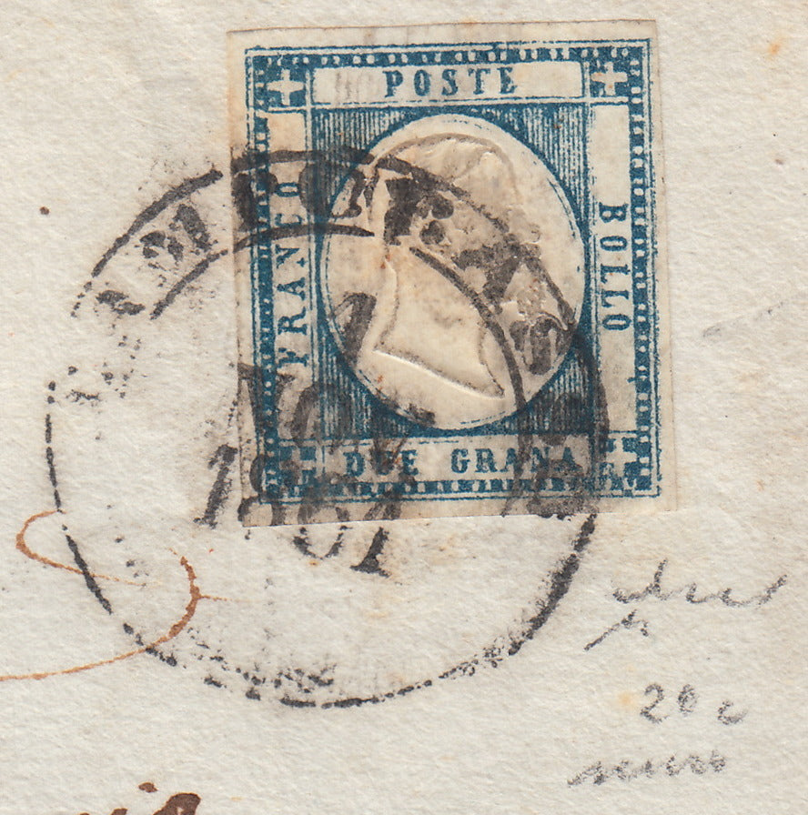 BO2512_47 - 1861 - Lettera spedita da Campobasso per Napoli 1/11/61 affrancata con gr. 2 azzurro ardesia scuro (20c)