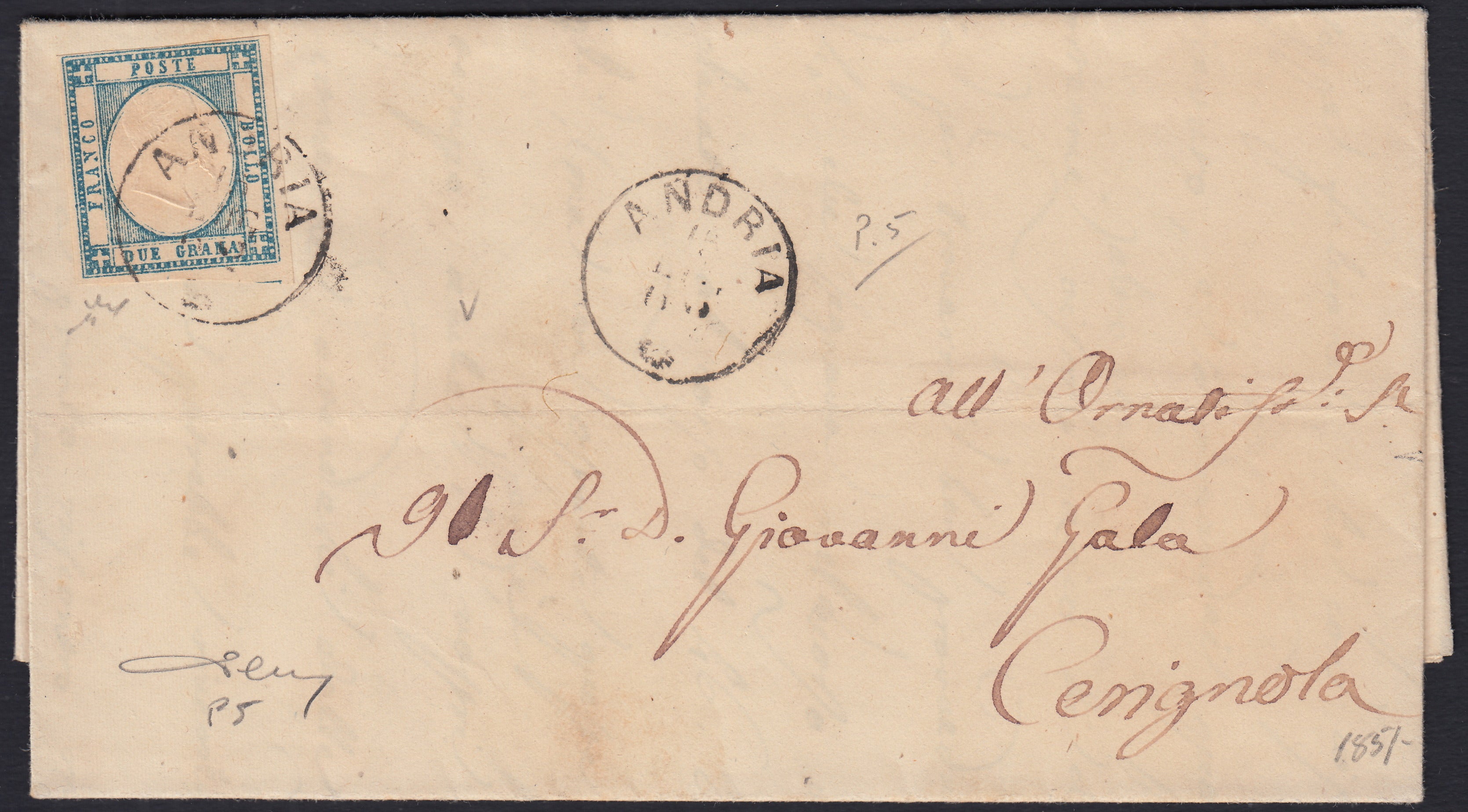 BO2512_48 - 1862 - Lettera spedita da Andria per Cerignola 14/7/62 affrancata con gr. 2 azzurro chiaro (20)