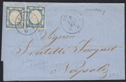 BO2512_49 - 1861 - Lettera spedita da Aquila per Napoli 9/8/61 affrancata con gr. 2 azzurro due esemplari (20b)