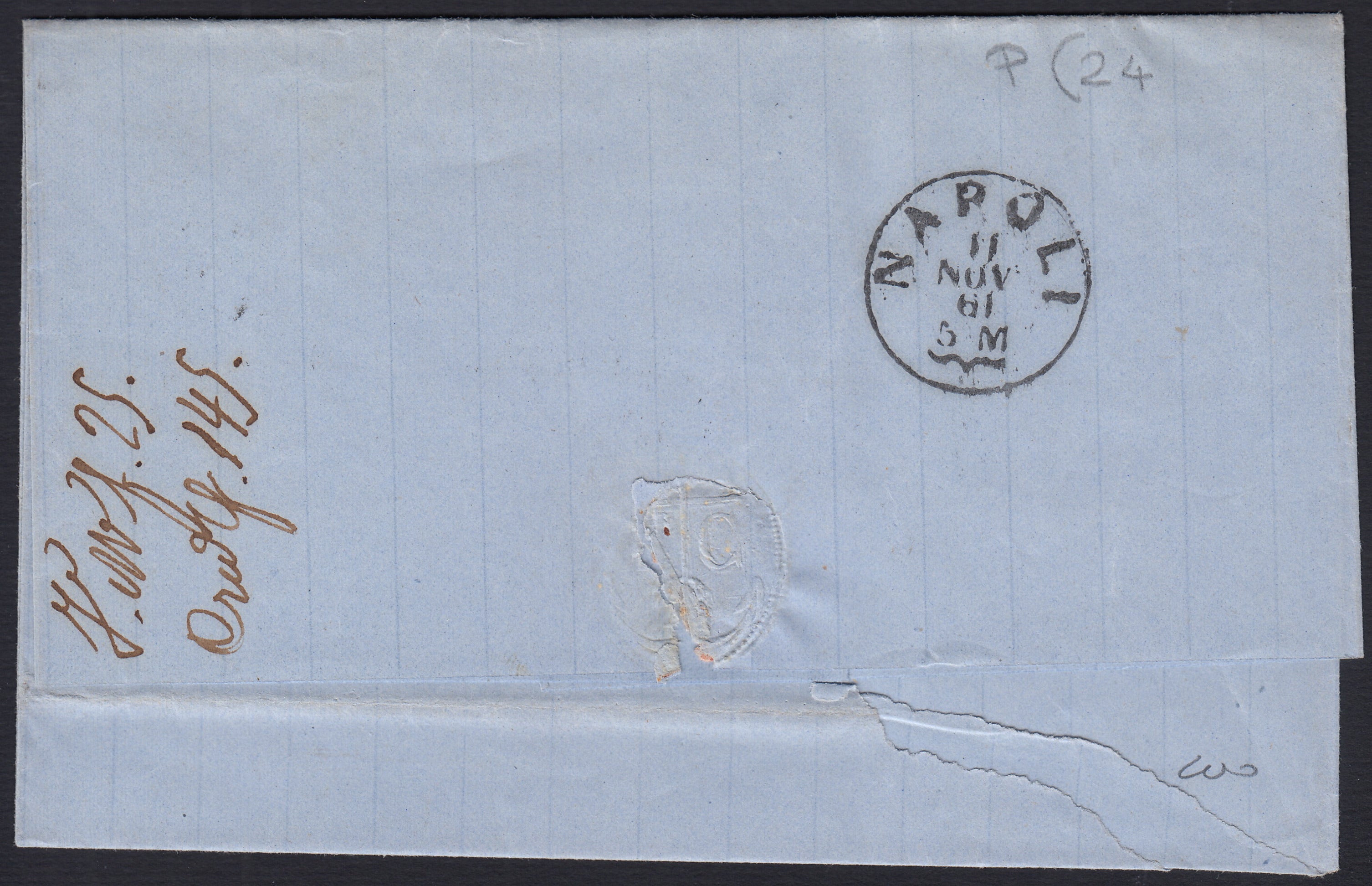 BO2512_49 - 1861 - Lettera spedita da Aquila per Napoli 9/8/61 affrancata con gr. 2 azzurro due esemplari (20b)