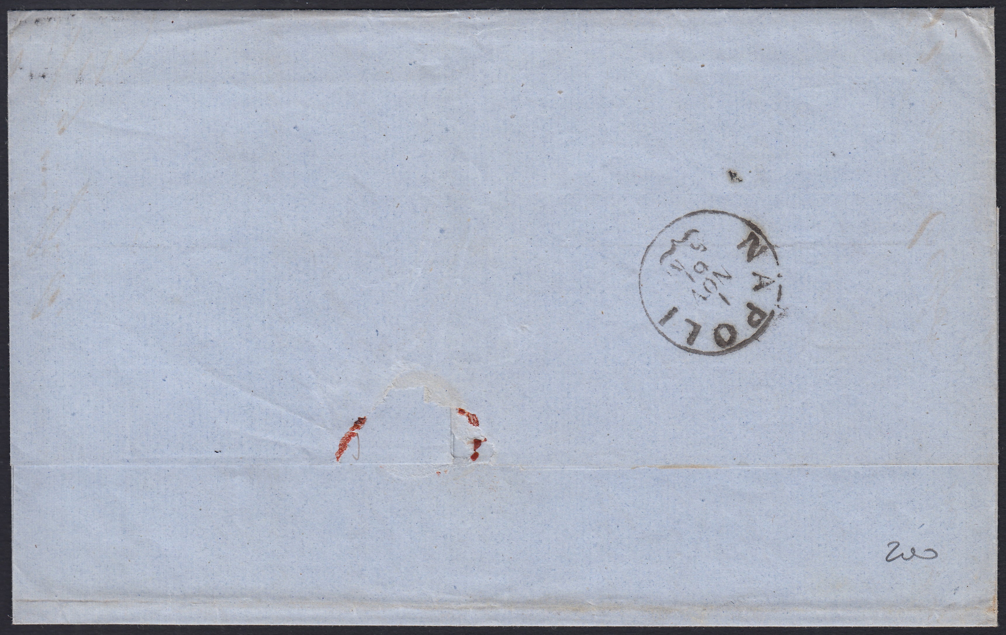 BO2512_50 - 1861 - Lettera spedita da Gallipoli per Napoli 29/10/61 affrancata con gr. 2 azzurro due esemplari (20b)