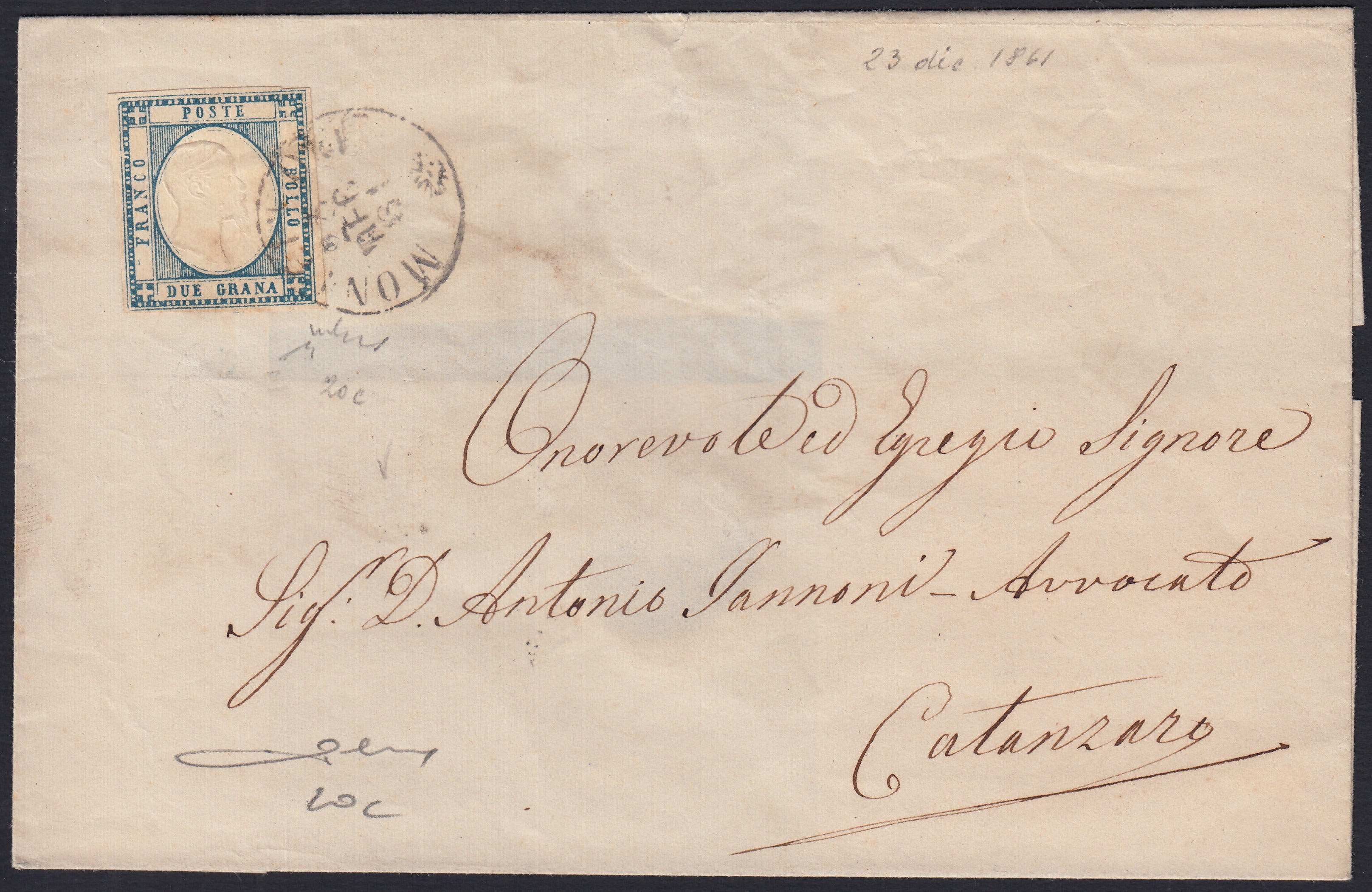 1861 - 1 black grain, copy with triple effigy, new with original rubber (19 AD). Cardillo certificate.