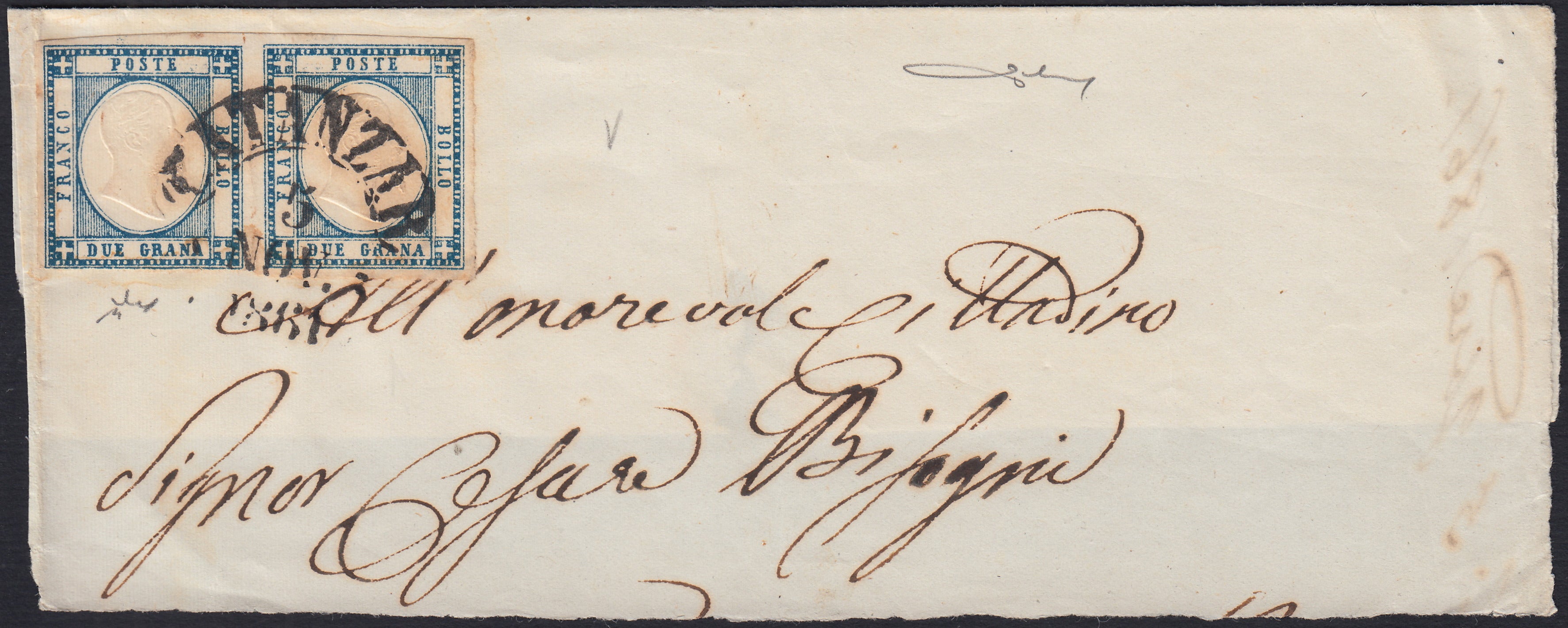 1861 - 1 black grain, copy with triple effigy, new with original rubber (19 AD). Cardillo certificate.