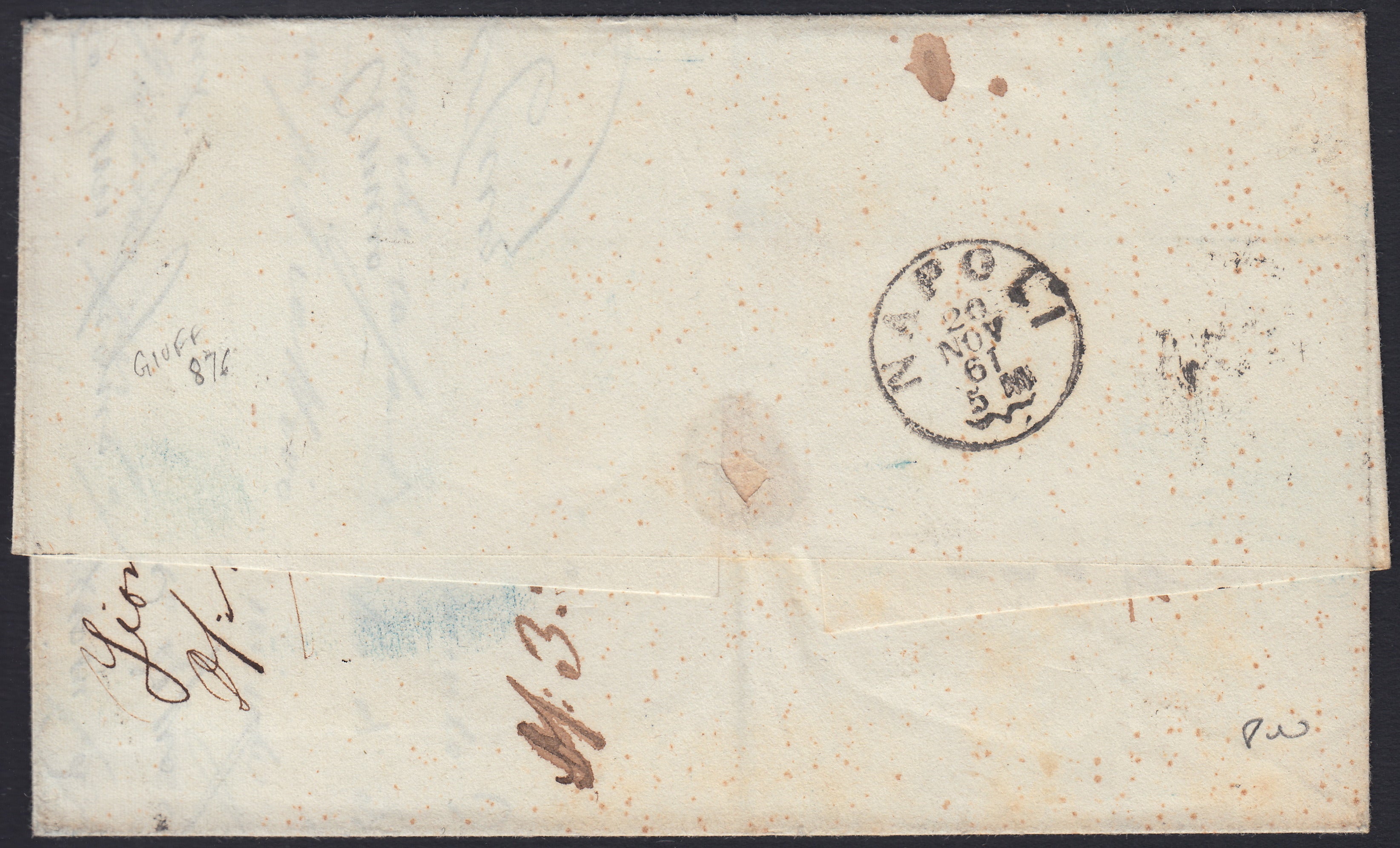 1861 - 1 black grain, copy with triple effigy, new with original rubber (19 AD). Cardillo certificate.