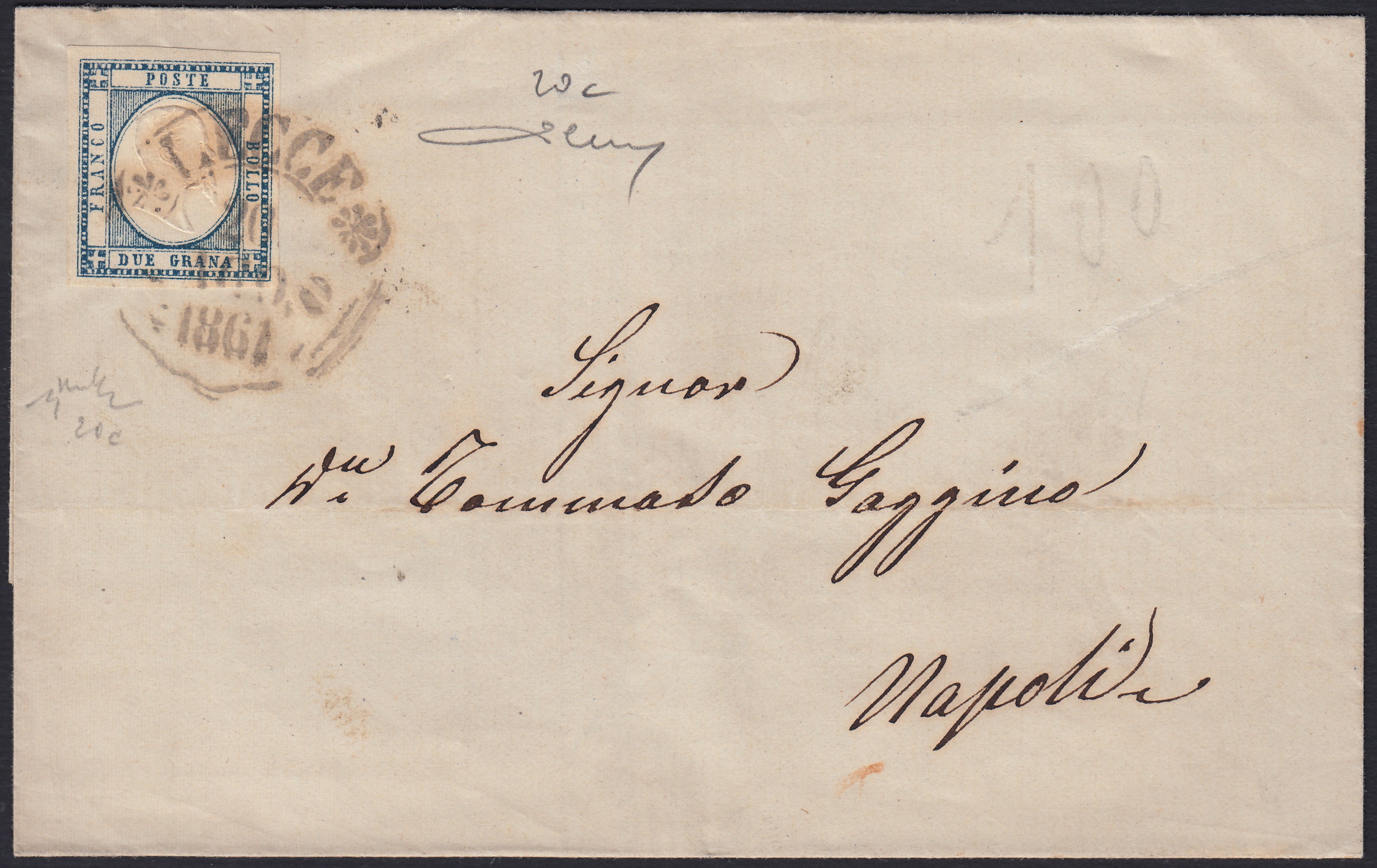 1861 - 1 black grain, copy with triple effigy, new with original rubber (19 AD). Cardillo certificate.