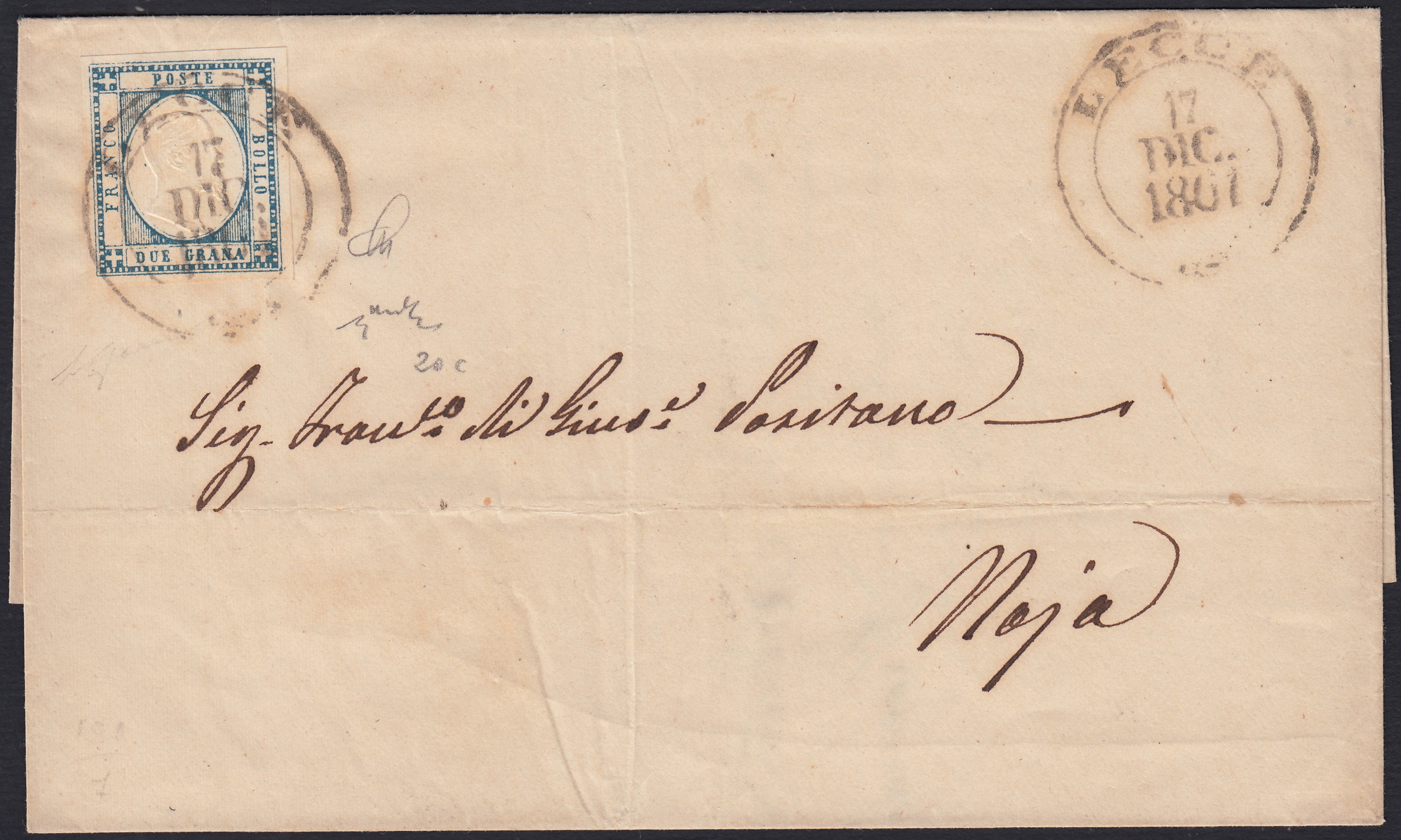 1861 - 1 black grain, copy with triple effigy, new with original rubber (19 AD). Cardillo certificate.