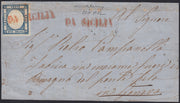 BO2513-4 - 1861 - Effigie di Vittorio Emanuele II volta a destra, Province Napoletane, 2 grana azzurro scuro su fronte di lettera da Napoli per Genova (20d , p.ti 12)