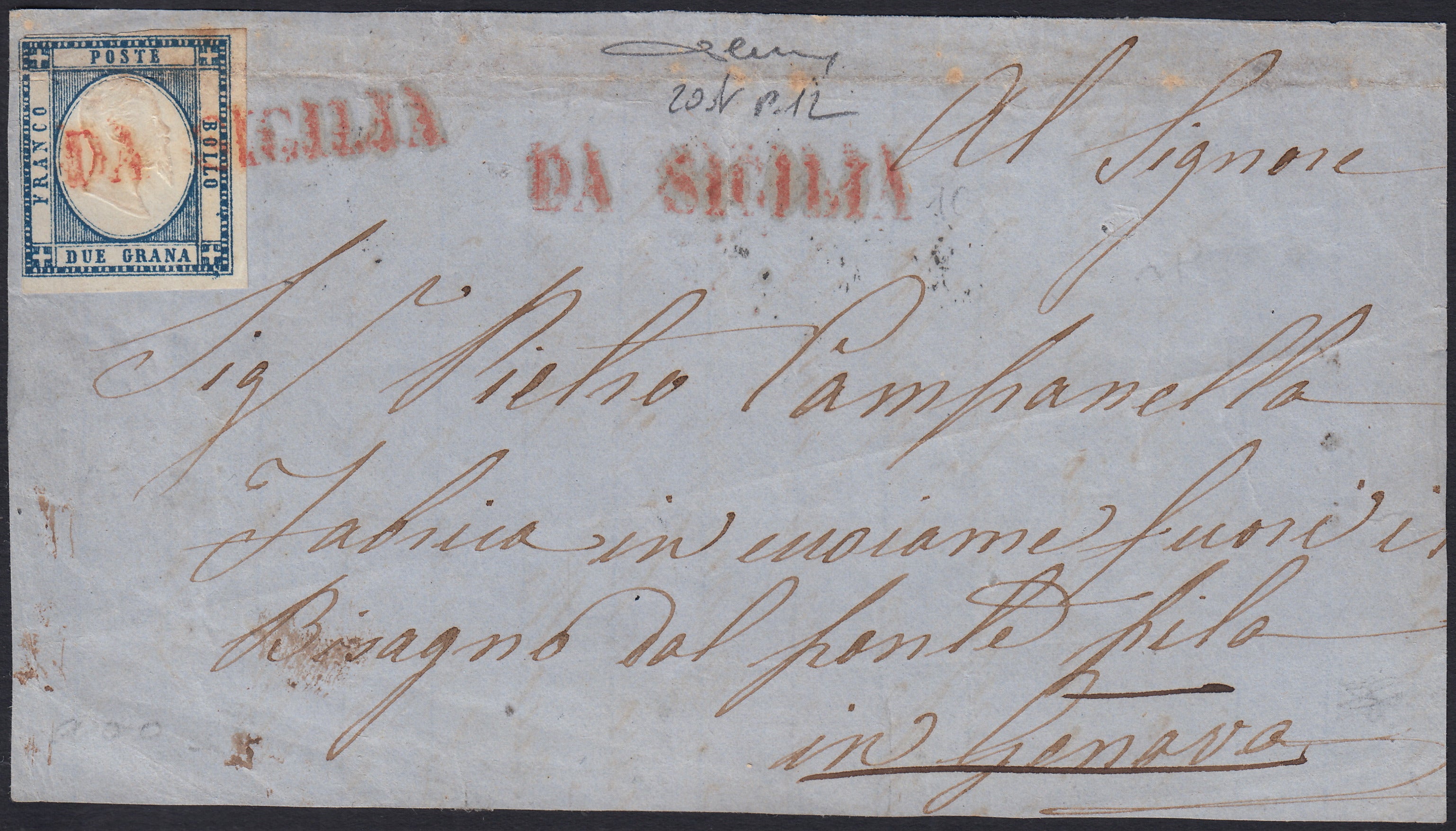 1861 - 1 black grain, copy with triple effigy, new with original rubber (19 AD). Cardillo certificate.