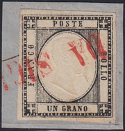 1861 - 1 black grain, copy with triple effigy, new with original rubber (19 AD). Cardillo certificate.