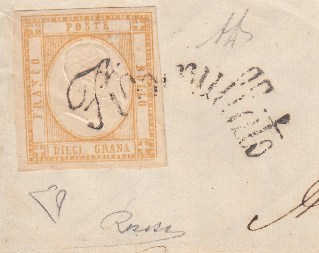 BO2514_12 - 1861 - lettera da Catanzaro per Briatico 22/7/61 affrancata con 10 grana bistro isolato usato con Svolazzo tipo 21 (22c)