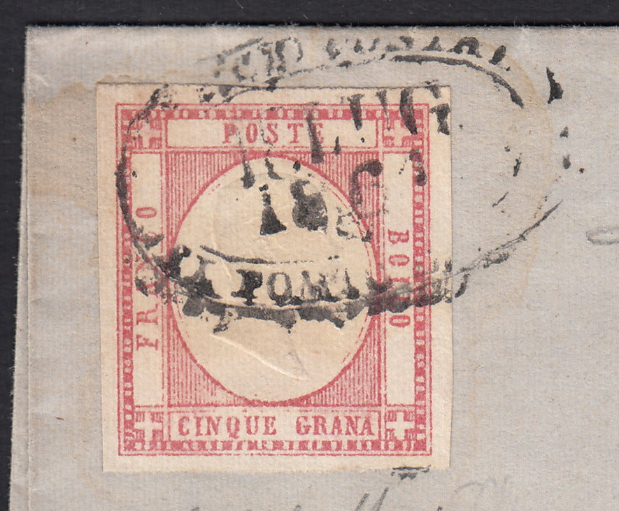 BO2515_10 - 1861-  Lettera spedita da Napoli per Milano affrancata con 5 grana rosa (21e)