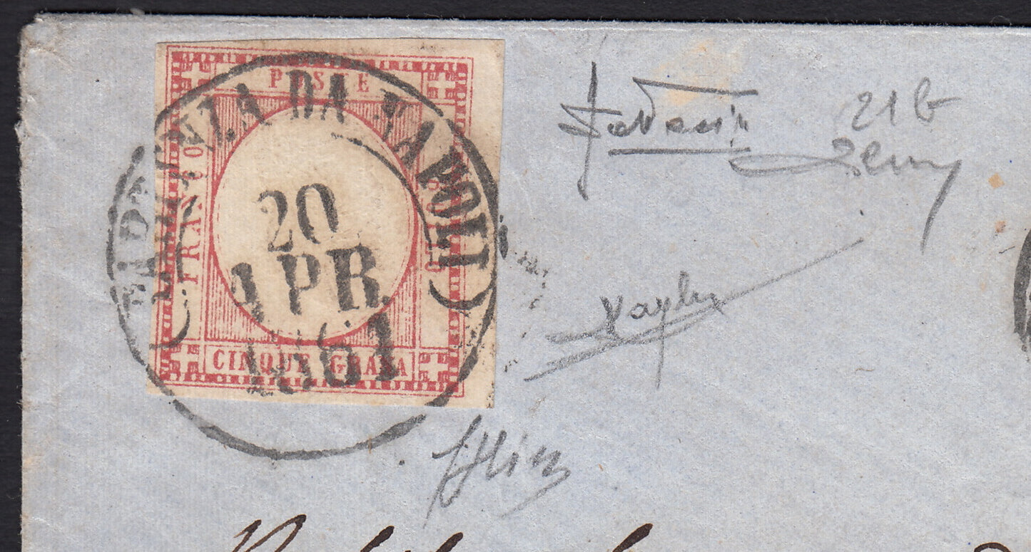 BO2515_11 - 1861 -  Lettera spedita da Napoli per Milano 20/4/61 affrancata con 5 grana rosa lilla (21b)