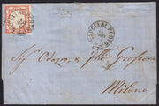 BO2515_12 - 1862 -  Lettera spedita da Napoli al Porto per Milano 18/8/62 affrancata con 5 grana vermiglio (21a)