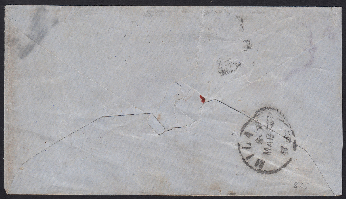 BO2515_13 - 1861 - lettera spedita da Partenza da Napoli per Milano 3/5/61 affrancata con 5 grana vermiglio (21a)