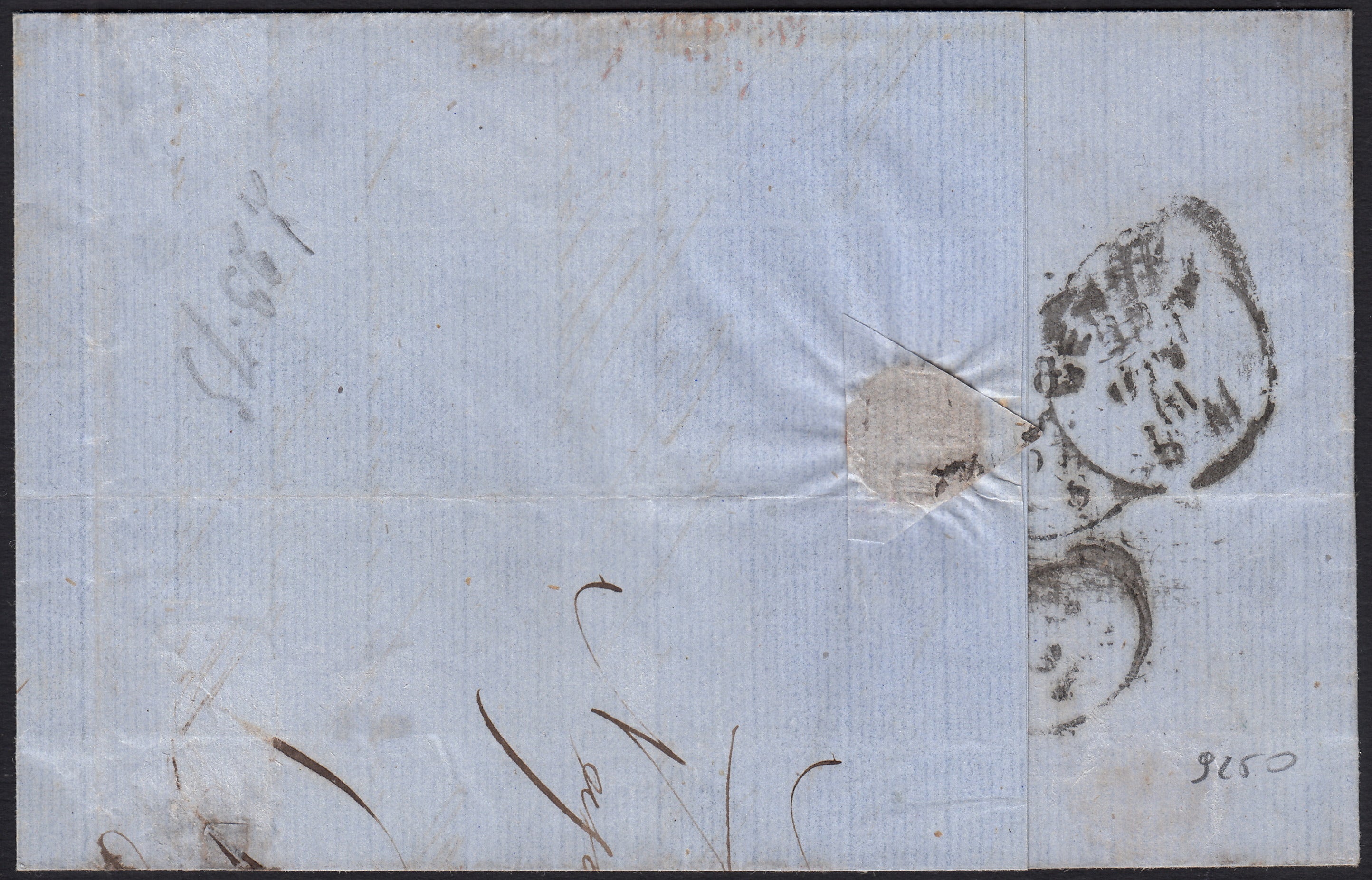 BO2515_3 - 1861 -  Lettera spedita da Napoli per Genova e inoltrata a Milano, annullo DA SICILIA su 5 grana lilla scuro (21d, punti 12)