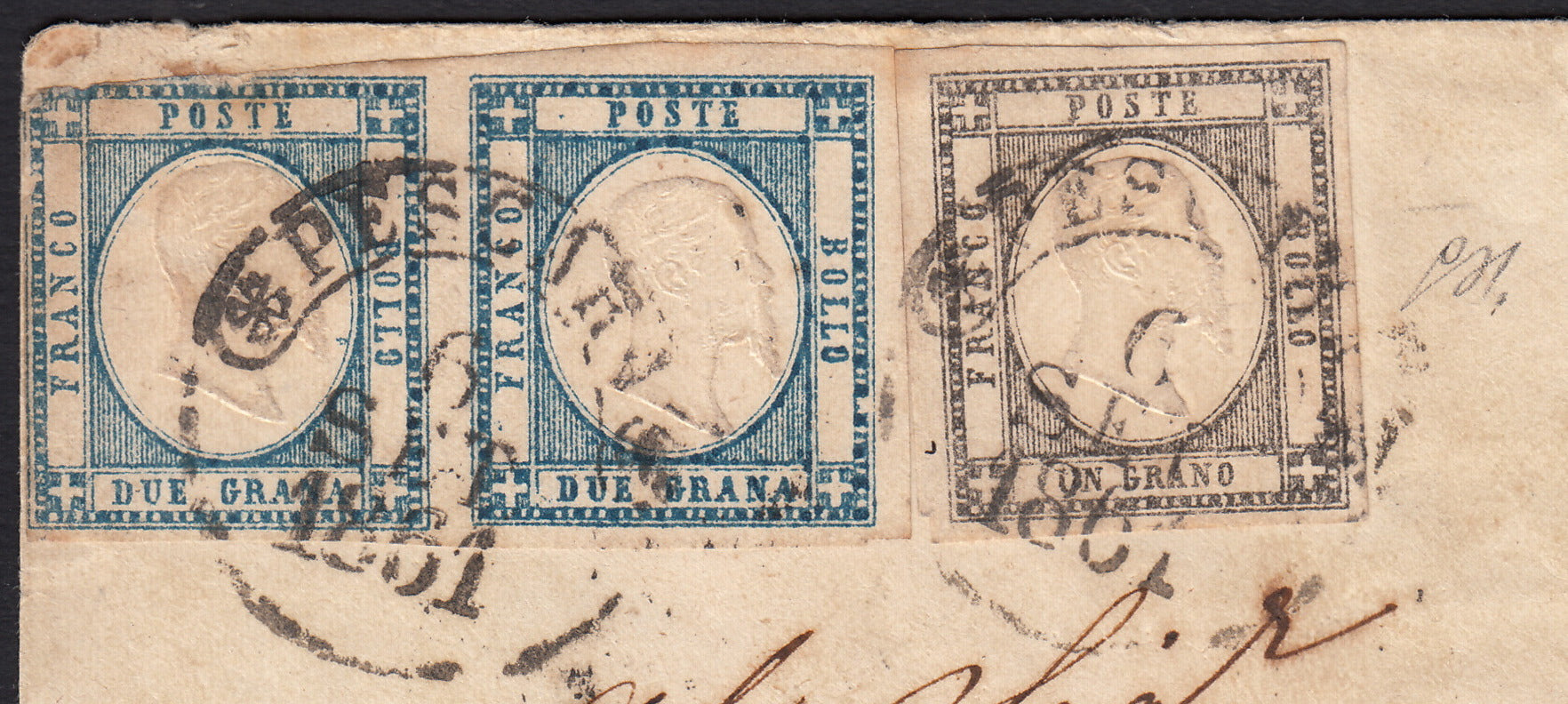 1861 - 1 black grain, copy with triple effigy, new with original rubber (19 AD). Cardillo certificate.