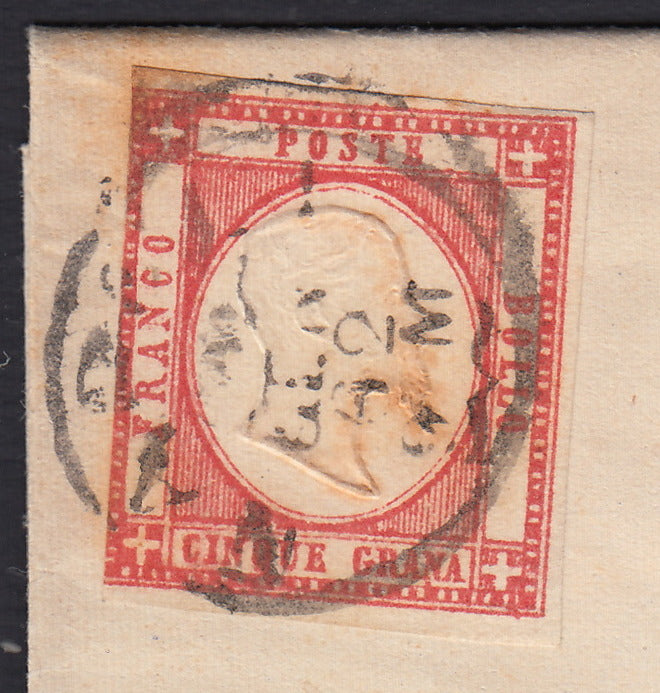 BO2515_7 - 1862 -  Lettera spedita da Napoli per Milano affrancata con 5 grana carminio (21f)