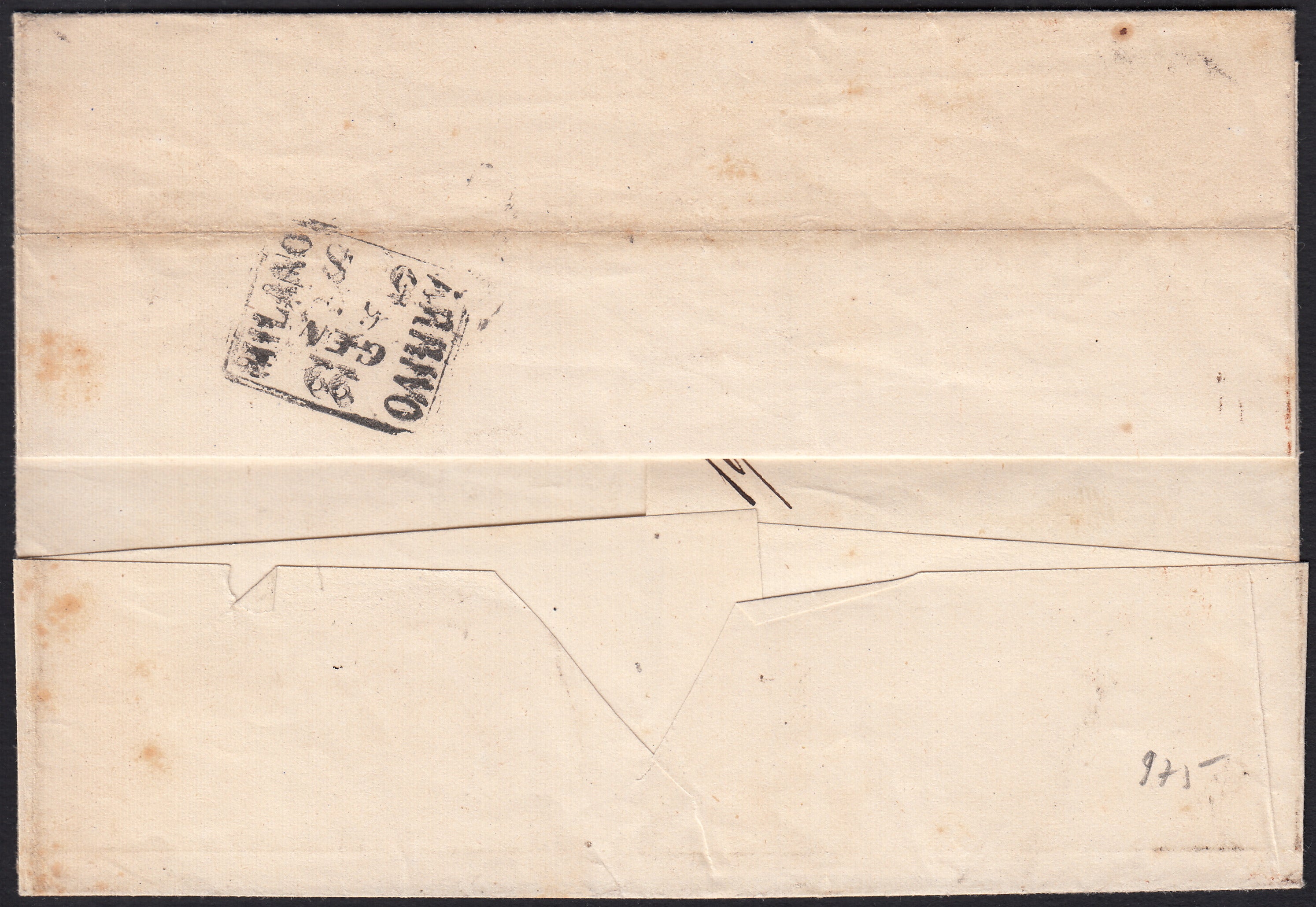 BO2515_7 - 1862 -  Lettera spedita da Napoli per Milano affrancata con 5 grana carminio (21f)