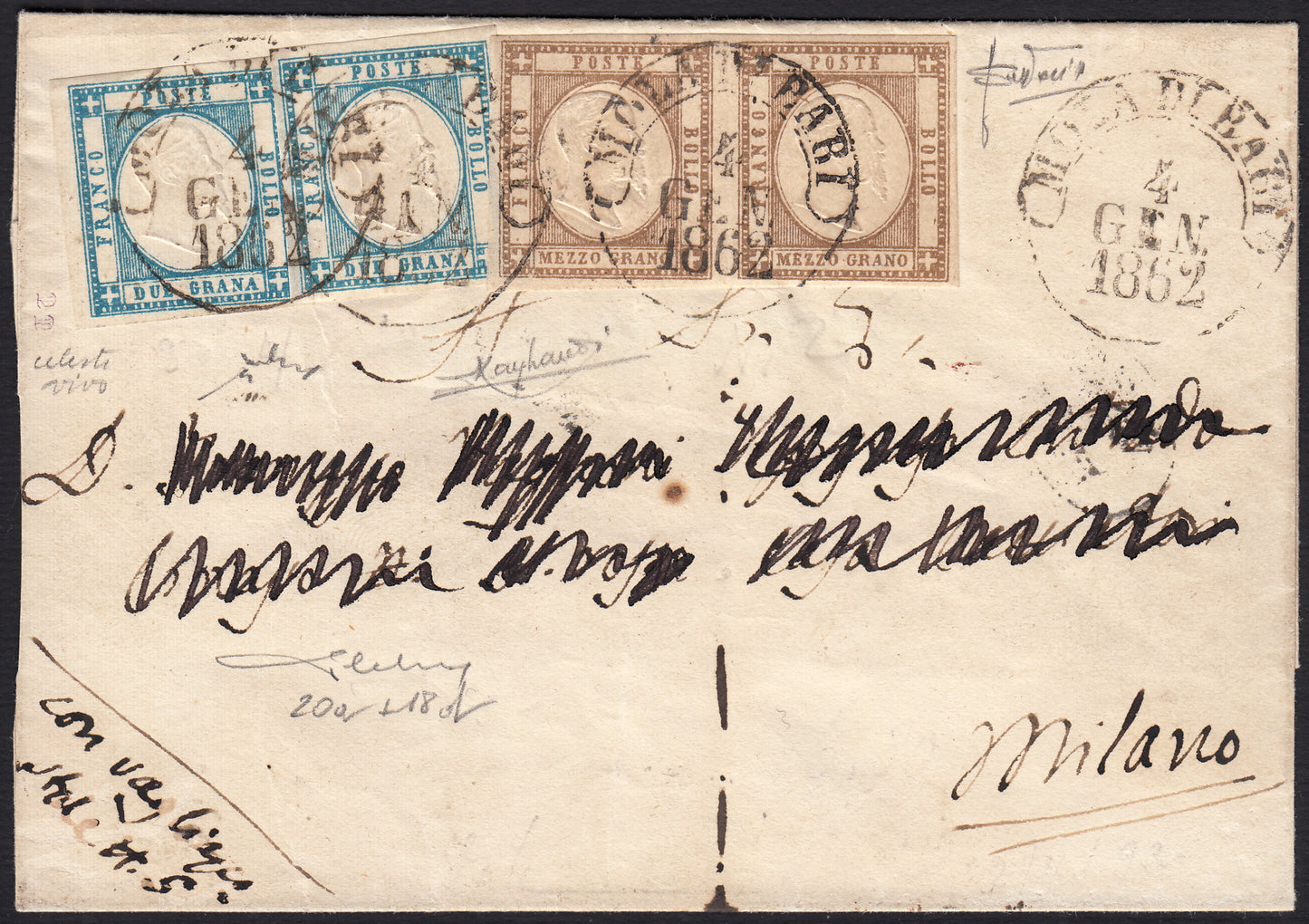 1861 - 1 black grain, copy with triple effigy, new with original rubber (19 AD). Cardillo certificate.
