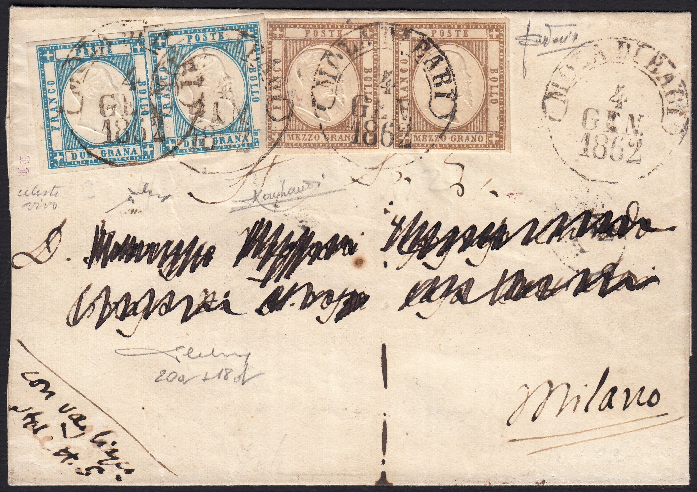 1861 - 1 black grain, copy with triple effigy, new with original rubber (19 AD). Cardillo certificate.