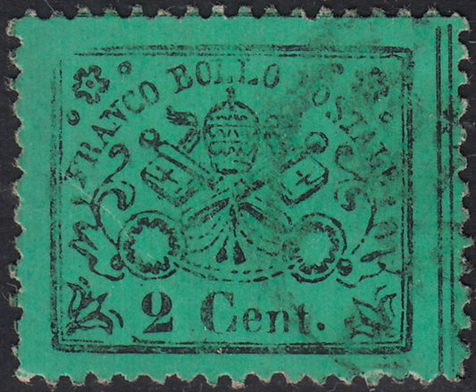 BO254_15 - 1868 - Pontificio III emissione c. 2 verde chiaro usato (22)