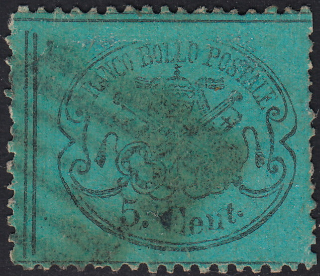 BO254_19 - 1868 - Pontificio III emissione c. 5 celeste usato (25c)