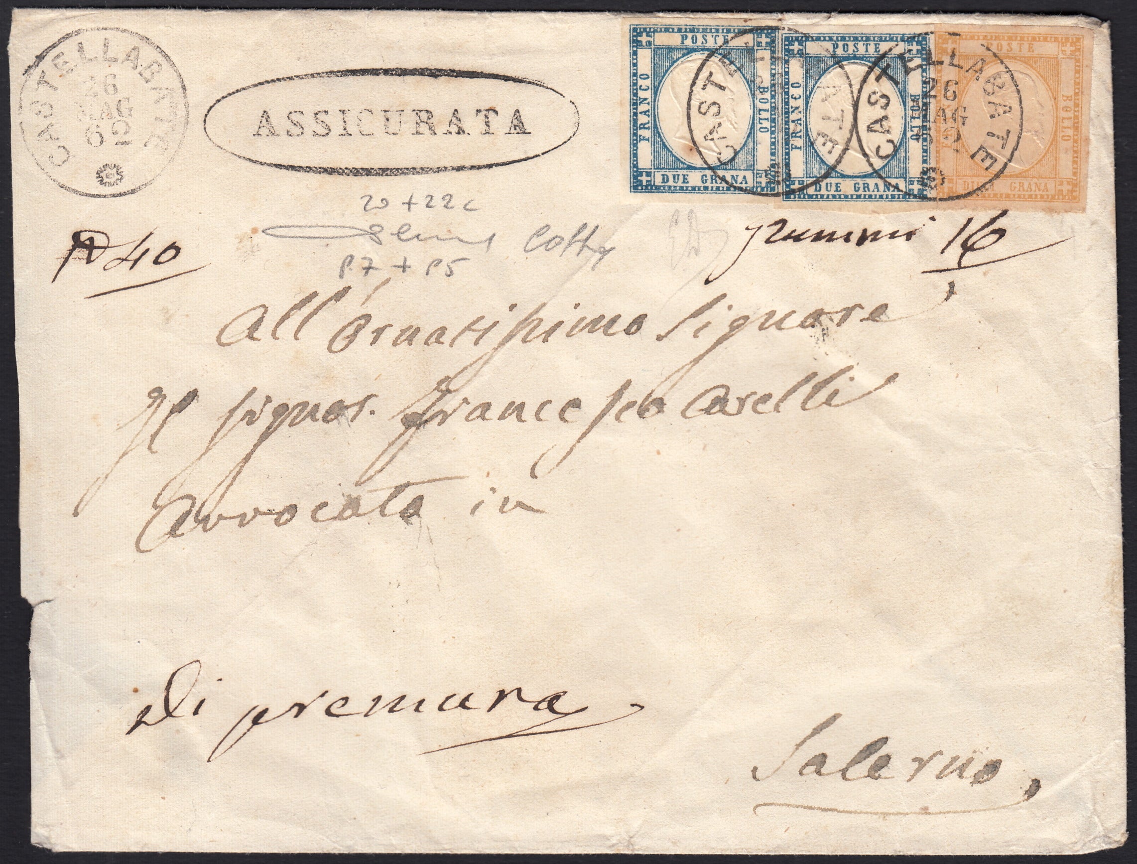 1861 - 1 black grain, copy with triple effigy, new with original rubber (19 AD). Cardillo certificate.
