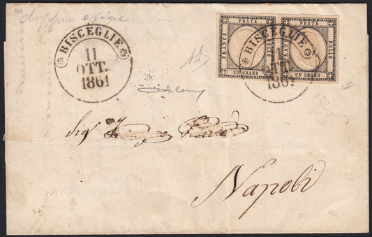 1861 - 1 black grain, copy with triple effigy, new with original rubber (19 AD). Cardillo certificate.