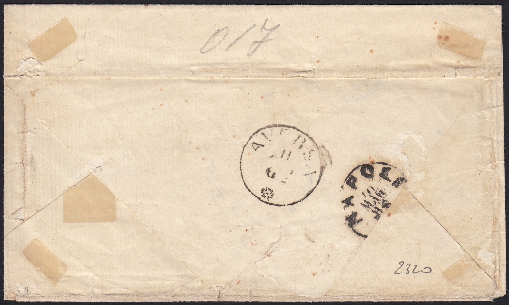 BO255_12 - 1862 - Lettera spedita da Tropea per Aversa 6/5/62 affrancata con gr. 2 azzurro striscia orizzontale di tre (20b)