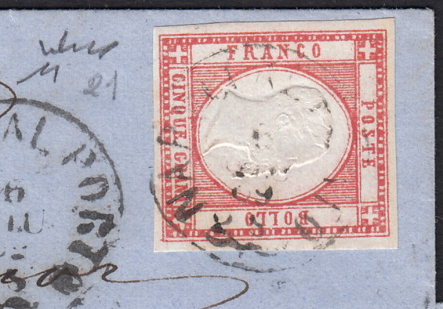 BO255_13 - 1862 - Lettera spedita da Napoli al Porto per Catania 6/6/62 affrancata con gr. 5 rosso carminio (21)