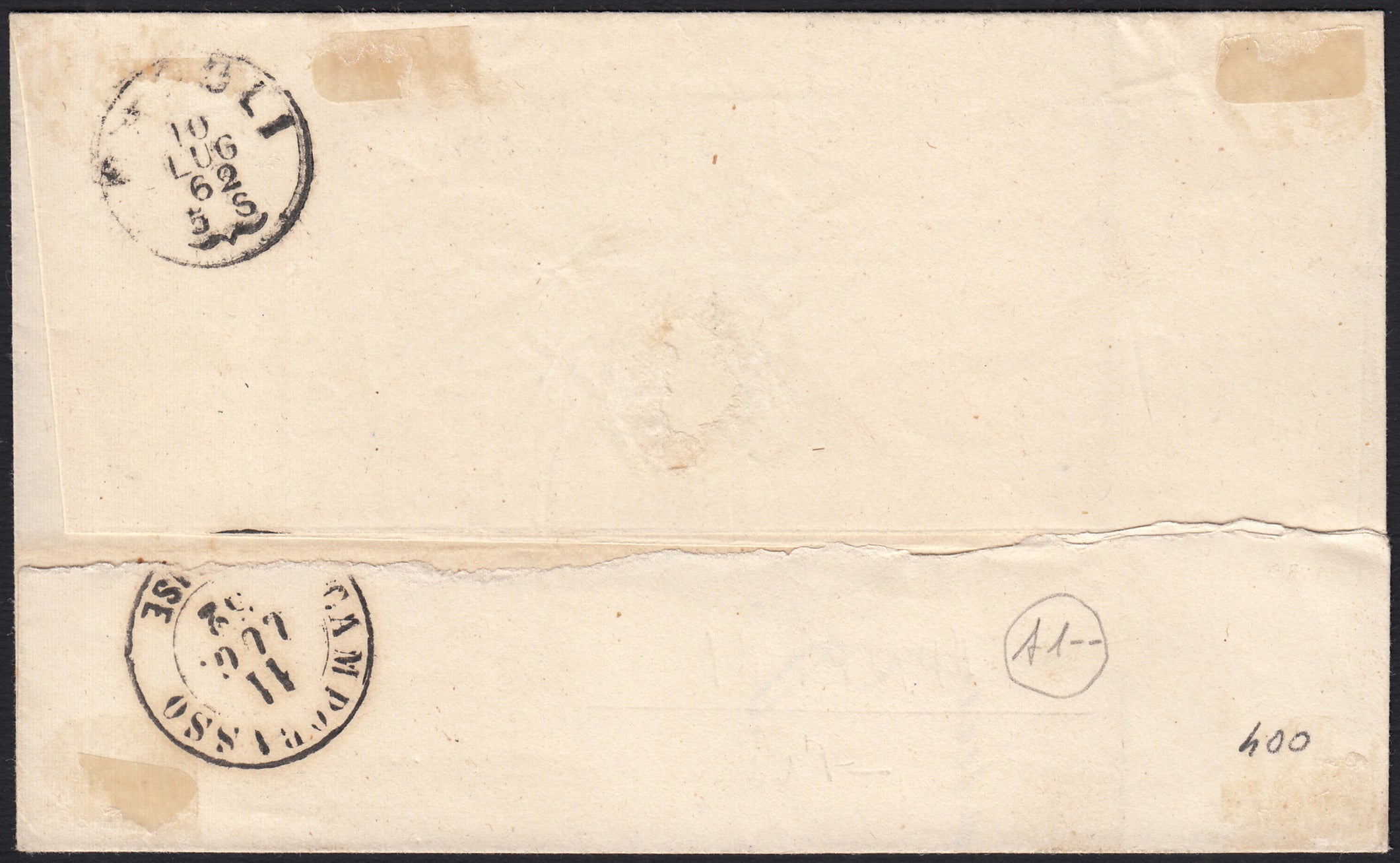 BO255_15 - 1862 - Lettera spedita da Foggia per Campobasso 9/7/62 affrancata con gr. 1 nero coppia orizzontale (19)