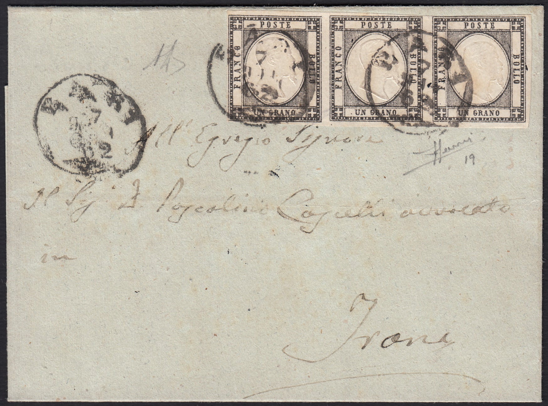 1861 - 1 black grain, copy with triple effigy, new with original rubber (19 AD). Cardillo certificate.