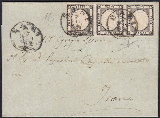 1861 - 1 black grain, copy with triple effigy, new with original rubber (19 AD). Cardillo certificate.