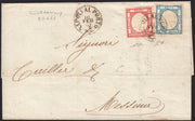 BO255_18 - 1862 - Lettera spedita da Napoli al Porto per Messina 10/2/62 affrancata con gr. 2 grana azzurro chiaro + gr. 5 rosso carminio (20 + 21)