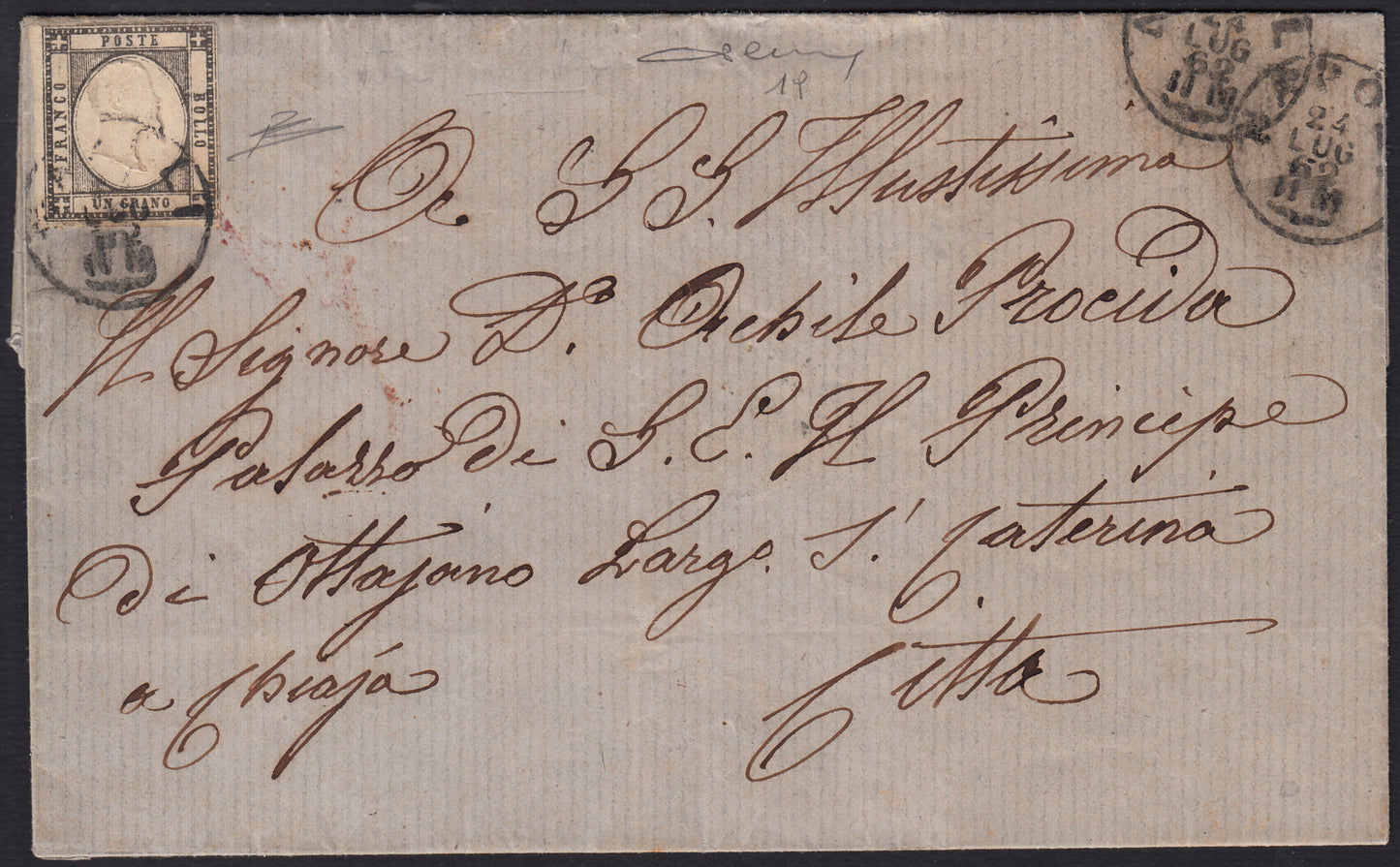 BO255_22 - 1862 - Lettera spedita da Napoli per città 24/7/62 affrancata con gr. 1 nero isolato (19)