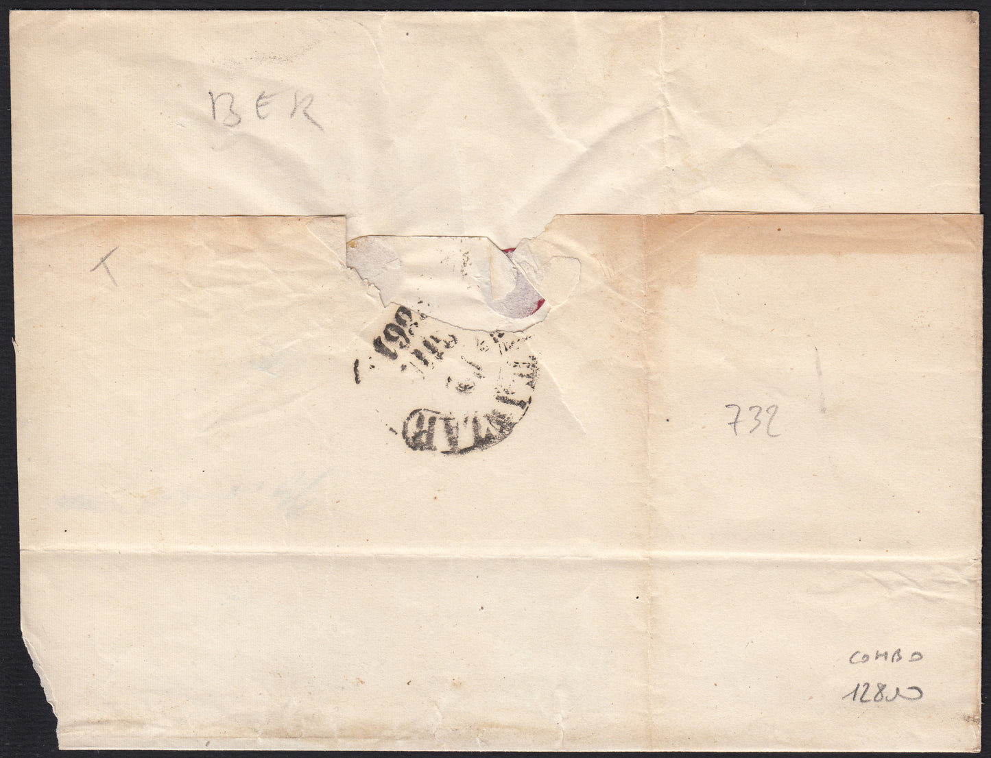 BO255_24 - 1861 - Lettera spedita da Cosenza per Catanzaro 10/6/61 affrancata con 1 grano nero + 2 grana azzurro chiaro x 2 (19 + 20k).