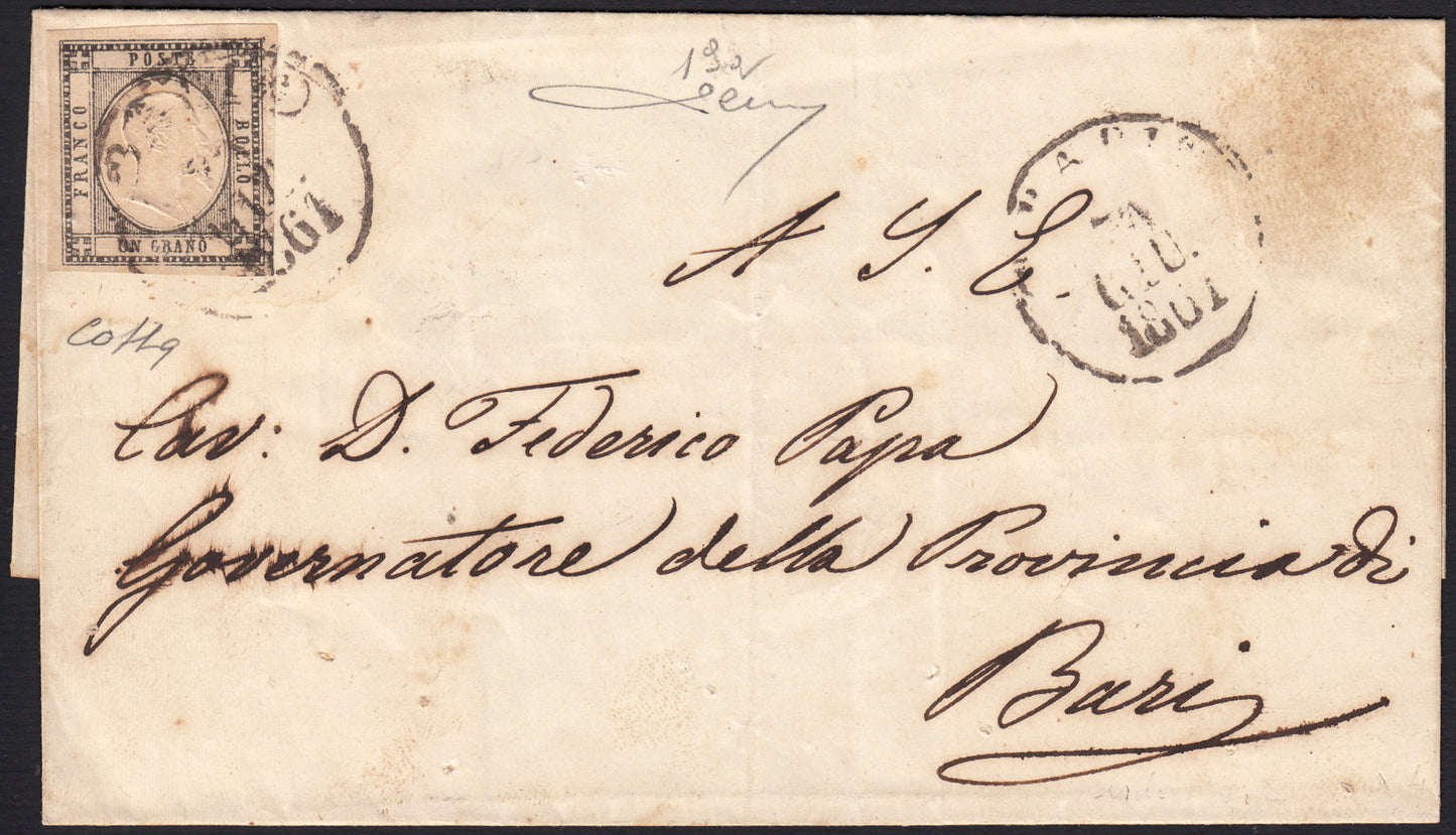 1861 - 1 black grain, copy with triple effigy, new with original rubber (19 AD). Cardillo certificate.