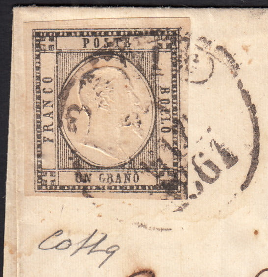 1861 - 1 black grain, copy with triple effigy, new with original rubber (19 AD). Cardillo certificate.