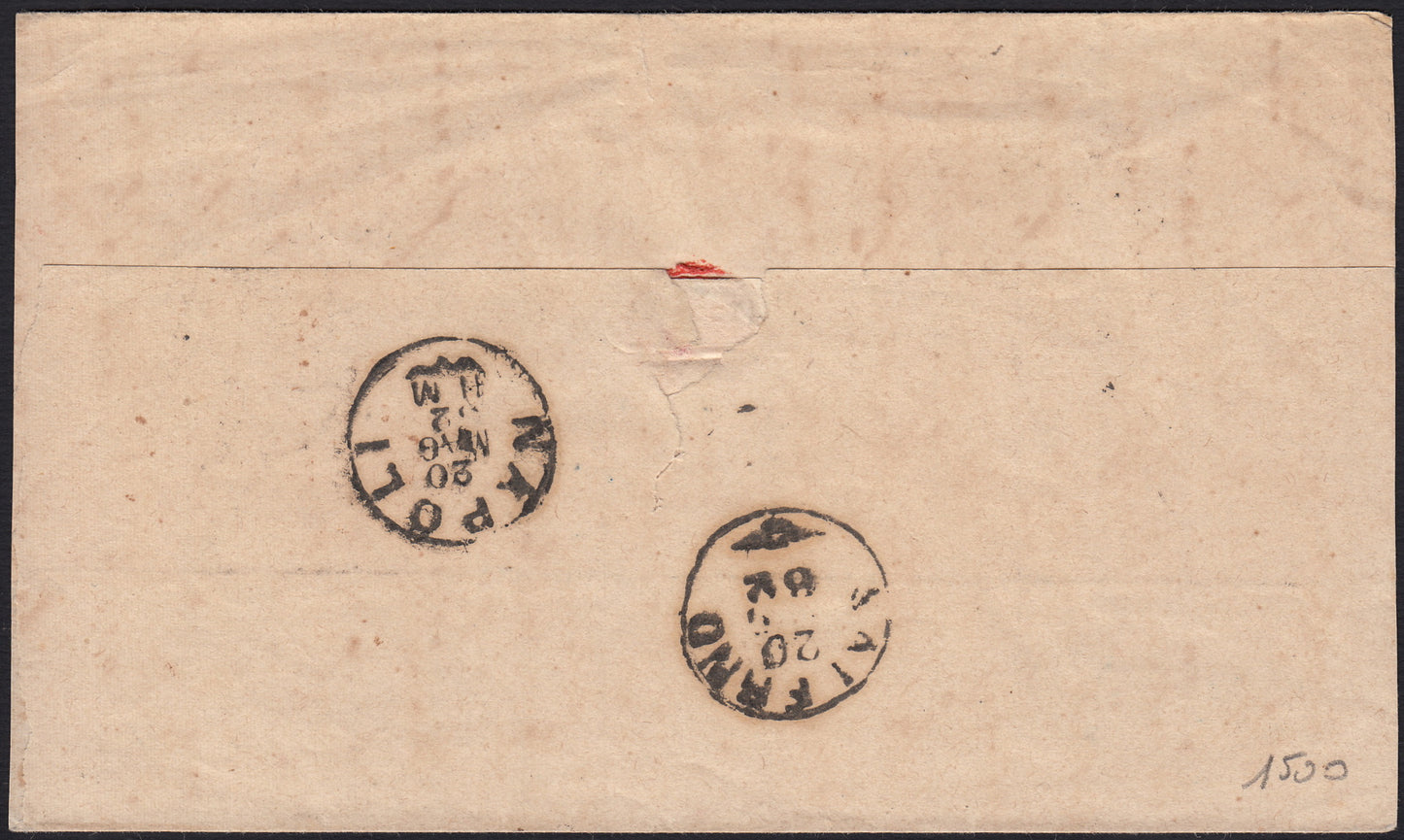 BO255_30 - 1862 - Lettera spedita da Campobasso per Salerno 10/5/62 affrancata con gr. 2 azzurro con line adi riquadro superiore (20k)