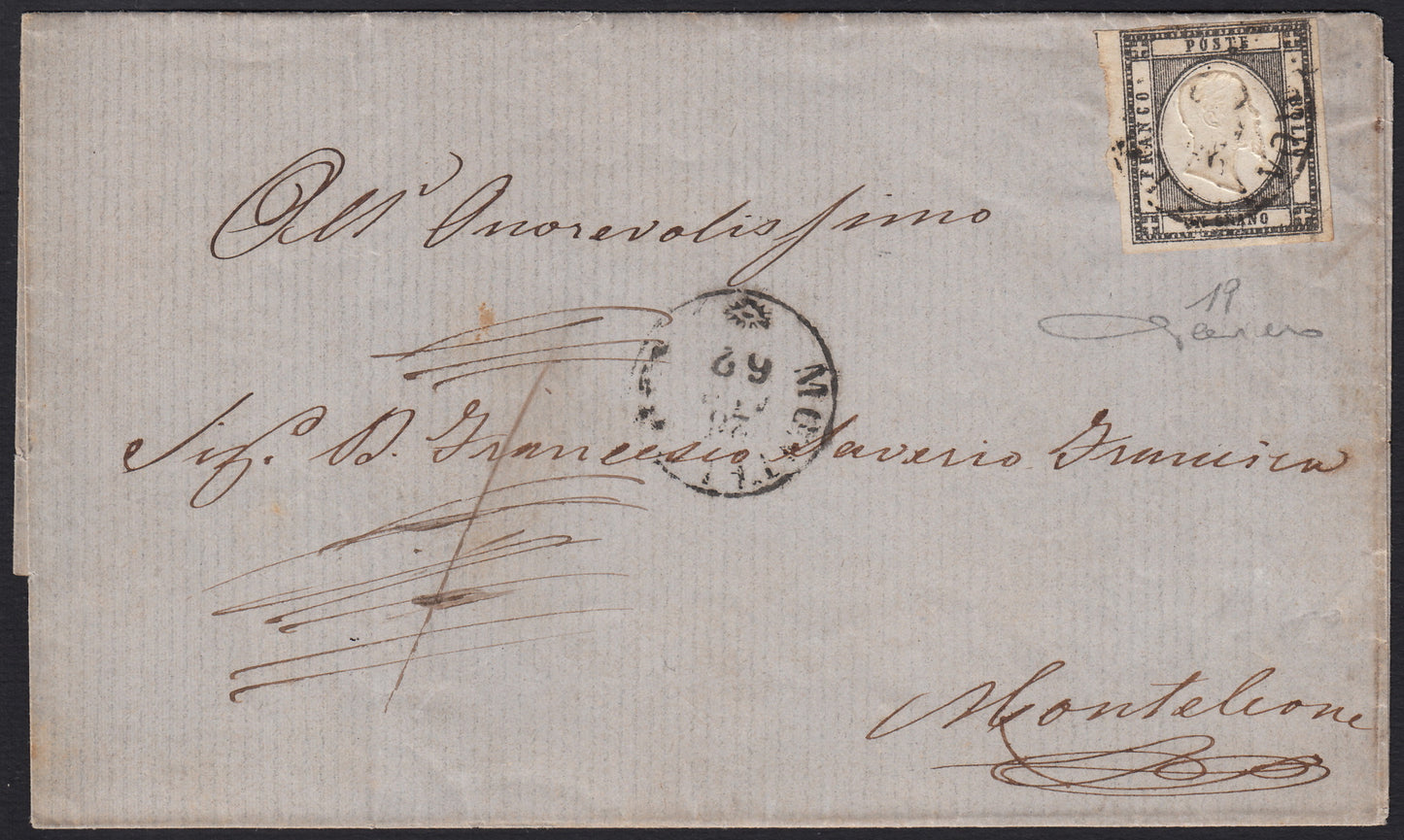 BO255_31 - 1861 - Lettera spedita da Monteleone per città 29/4/62 affrancata con gr. 1 nero isolato (19)