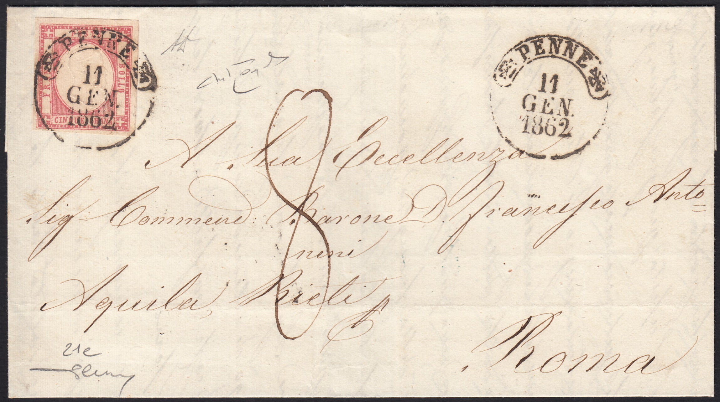 1861 - 1 black grain, copy with triple effigy, new with original rubber (19 AD). Cardillo certificate.