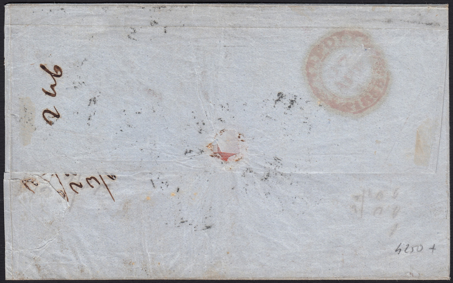 PPP449 - 1851 Leone di Marzocco, 2 light blue crazie on gray paper and crown watermark, used (5d)